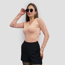 Blusa Feminina Gola V Tricot Lã Inverno Com Elastano Basica