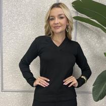 Blusa Feminina Gola V Tricot Lã Inverno Com Elastano Basica