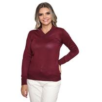 Blusa Feminina Gola V Tricot Lã Inverno Com Elastano Basica Blusa Feminina Gola V Tricot Lã Inverno Com Elastano Basica