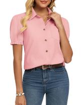 Blusa feminina GRACE KARIN, algodão, linho, decote em V, rosa, M