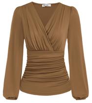 Blusa feminina GRACE KARIN de manga comprida com decote em V cáqui L