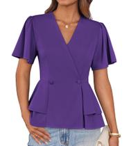 Blusa feminina GRACE KARIN de manga curta Peplum com decote em V roxa S