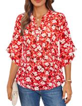 Blusa feminina GRACE KARIN floral de manga 3/4 com decote em V