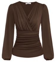 Blusa feminina GRACE KARIN franzida de manga comprida Coffee XL