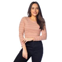 Blusa Feminina Habana Canelada com Listras Bege