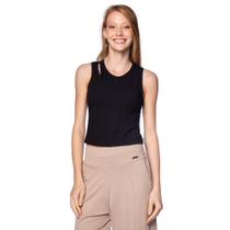 Blusa Feminina Habana Regata Canelada Detalhe Ombro Preto