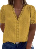 Blusa feminina Happy Sailed plus size com decote em V amarela de chiffon