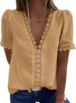 Blusa feminina Happy Sailed, tamanho grande, decote em V, chiffon, 2x cáqui