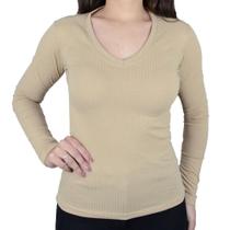 Blusa Feminina Hirlogs Canelada Decote V Bege - 802A