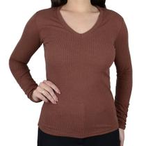 Blusa Feminina Hirlogs Canelada ML Marrom - 802A Blusa Feminina Hirlogs Canelada ML Marrom - 802A