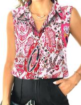 Blusa feminina HOTOUCH sem mangas com botões e decote em V rosa