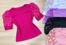 Blusa Feminina infantil e juvenil Manga Princesa Tule Poá Várias Cores Blusa Feminina infantil e juvenil Manga Princesa Tule Poá Várias Cores