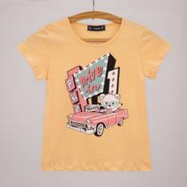 Blusa Feminina Infantil Manga Curta Estampa Drive In Laranja