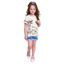 Blusa feminina infantil manga curta Paris Milon Blusa feminina infantil manga curta Paris Milon