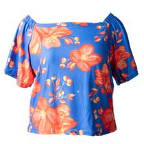 Blusa Feminina Infinitto Lady Plus Size Ombro a Ombro Floral Azul