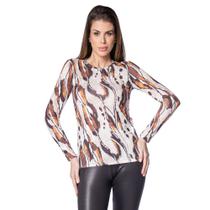 Blusa Feminina Jagar Manga Longa Estampada Off White Blusa Feminina Jagar Manga Longa Estampada Off White