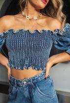 Blusa feminina jeans marmorizado lastex Blusa feminina jeans marmorizado lastex