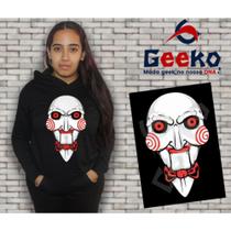 Blusa Feminina Jigsaw Manga Longa com Capuz e Bolso - Camiseta Jogos Mortais - Geeko