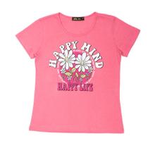 Blusa Feminina Juvenil Manga Curta Rosa Chiclete Estampa Glitter Happy Mind - All Ages Store