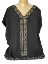 Blusa Feminina K08X Tam M - Hering Manga Curta em Viscose Entremeio Renda Preta.