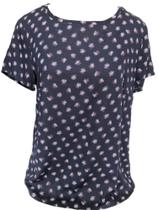 Blusa Feminina K74T Tam P - Hering Manga Curta Estampa Delicada Marinho Viscose.