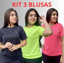 Blusa Feminina Kit 3 T Shirts Via Ello Dry Esportiva Treino Academia Corrida Proteção UV Manga Curta Blusa Feminina Kit 3 T Shirts Via Ello Dry Esportiva Treino Academia Corrida Proteção UV Manga Curta