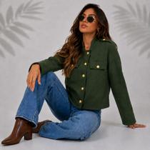 Blusa Feminina Lã Batida Elegante Botões Jaqueta Curta Jaquetinha Casaco Moderna Modinha Quentinha Outono Inverno Look - Blusa Feminina Lã Batida Elegante Botões Jaqueta Curta Jaquetinha Casaco Moderna Modinha Quentinha Outono Inverno Look -