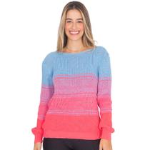 Blusa Feminina Lã Tricot Gola Redonda Manga Longa Punhos