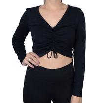 Blusa Feminina Lado Avesso ML Cropped Preta - L1214 Blusa Feminina Lado Avesso ML Cropped Preta - L1214