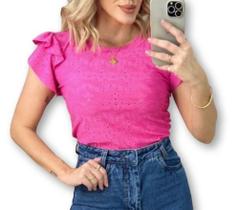 Blusa feminina laise gola rasa manga dois babados moda feminna