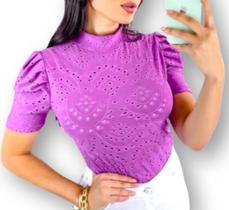 blusa feminina laise manga bufante gola alta confortável