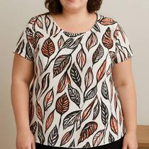 Blusa Feminina Laiza Estampa Folhas Plus Size Blusa Feminina Laiza Estampa Folhas Plus Size