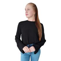 Blusa Feminina Lisa Manga Longa Viscose Flor De Lis