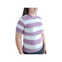 Blusa Feminina Listra Larga Manga Curta com Elastano