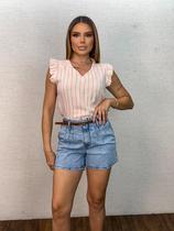 Blusa Feminina Listrada Detalhe Manga Exclusiva