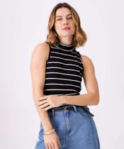 Blusa Feminina Listrada Gola Alta Sem Manga Marisa-01077
