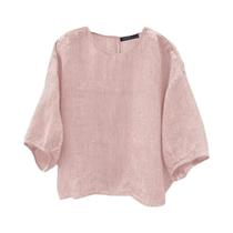 Blusa Feminina Listrada Manga 3/4 - Gola Redonda, Casual e Soltinha - ZANZEA Blusa Feminina Listrada Manga 3/4 - Gola Redonda, Casual e Soltinha - ZANZEA