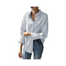 Blusa Feminina Listrada Manga Comprida - Estilo Elegante e Casual para o Verão Blusa Feminina Listrada Manga Comprida - Estilo Elegante e Casual para o Verão