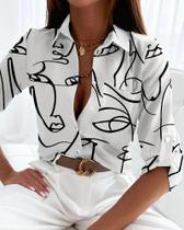 Blusa Feminina Listrada Slim Fit Manga Comprida - Elegante para Escritório (Primavera/Outono)
