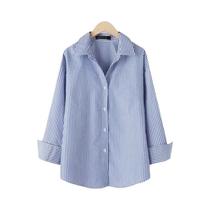 Blusa Feminina Listrada Soltinha - Manga Comprida, Botões e Estilo Casual para Verão Blusa Feminina Listrada Soltinha - Manga Comprida, Botões e Estilo Casual para Verão