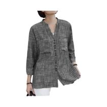 Blusa Feminina Listrada Vintage ZANZEA, Verão, Manga 34, Decote Em V, Com Botões, Camisa Túnica Blusa Feminina Listrada Vintage ZANZEA, Verão, Manga 34, Decote Em V, Com Botões, Camisa Túnica