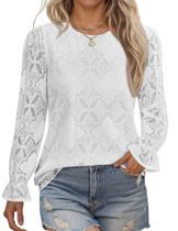 Blusa feminina LOMON 2026, primavera e verão, renda de manga comprida