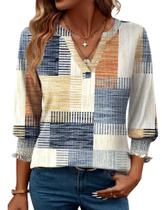 Blusa feminina LOMON manga 3/4 com decote em V, primavera de 2025