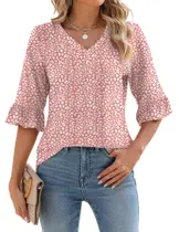 Blusa feminina LOMON, manga 3/4, decote em V, floral de verão, tamanho P