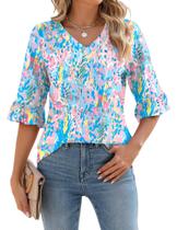 Blusa feminina LOMON, manga 3/4, ilhó, manga sino, manga de sino, business