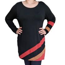 Blusa Feminina Longa Arruaça Viscose Plus Size Faixas Colors