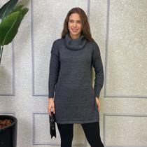 Blusa Feminina Longa Gola Alta com Poliéster Elastano