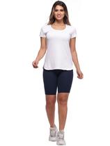Blusa Feminina Longuete Anistia Decote Redondo Visco Flame Lisa Manga Curta