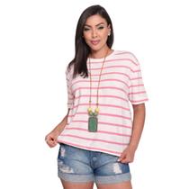 Blusa Feminina Lore Manga Curta Leve Macio Listrada Clássica Blusa Feminina Lore Manga Curta Leve Macio Listrada Clássica
