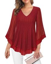 Blusa feminina Lotusmile de malha vermelha com babados